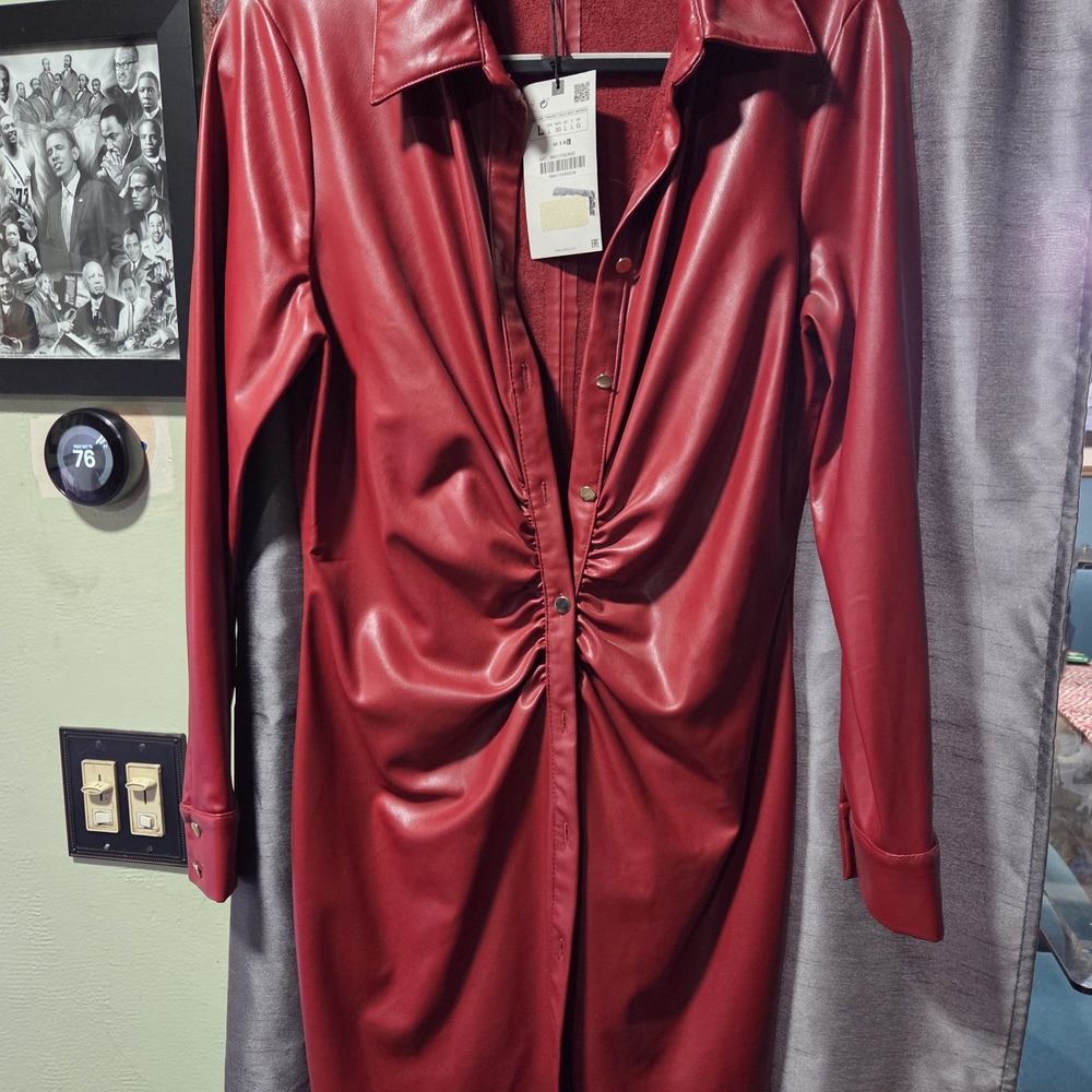 Zara Bold Red Faux Leather Dress